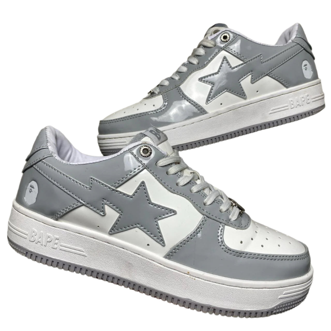Bape Bapesta White and Grey Patent (UK 7.5)