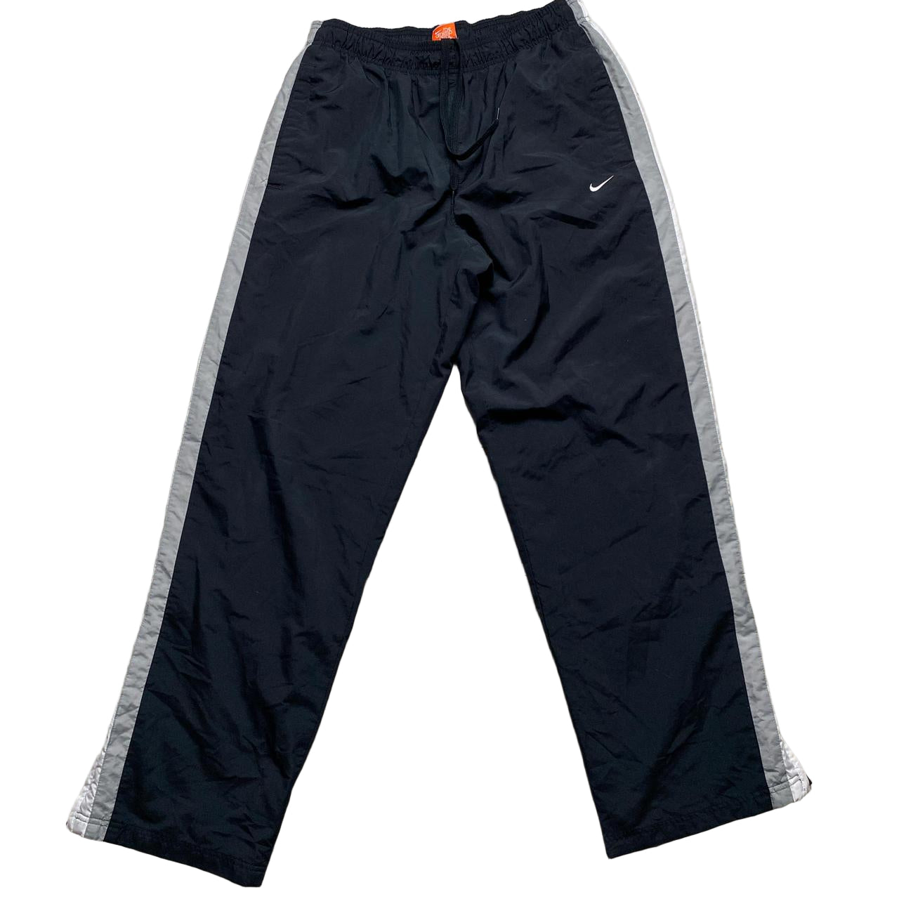 Nike Athletic Department Swoosh Vintage Black Grey and White Strip Shell Track Pant Baggy (XL)Bottoms