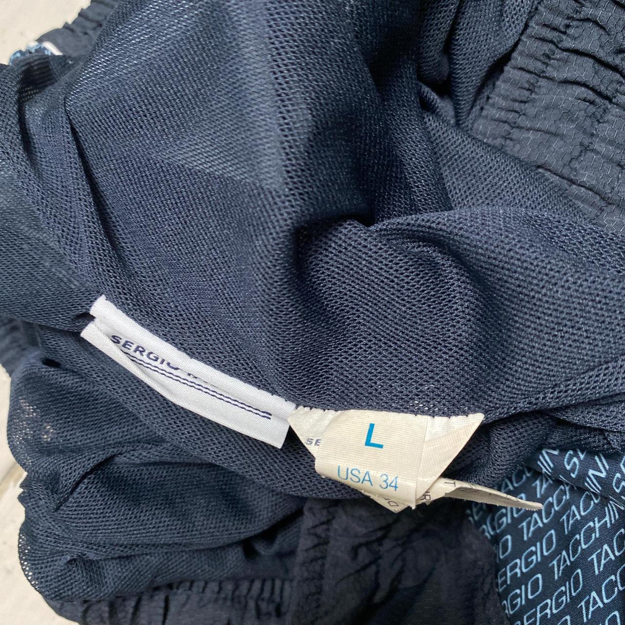 Sergio Tacchini Vintage Navy Blue and White Shell Trackpant Baggy Bottoms (L)