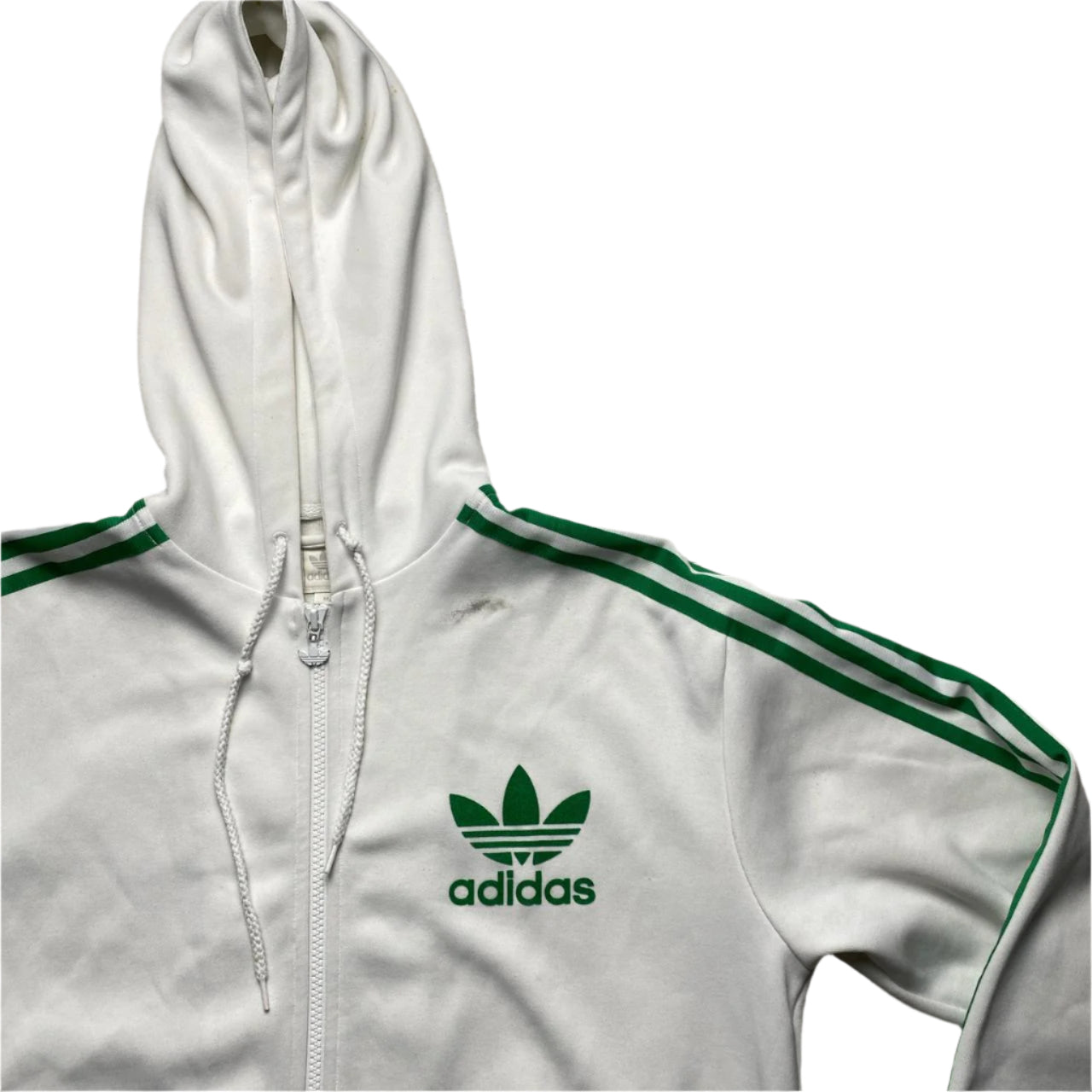 Adidas Originals White and Green Tracksuit Hoodie Jacket (M)