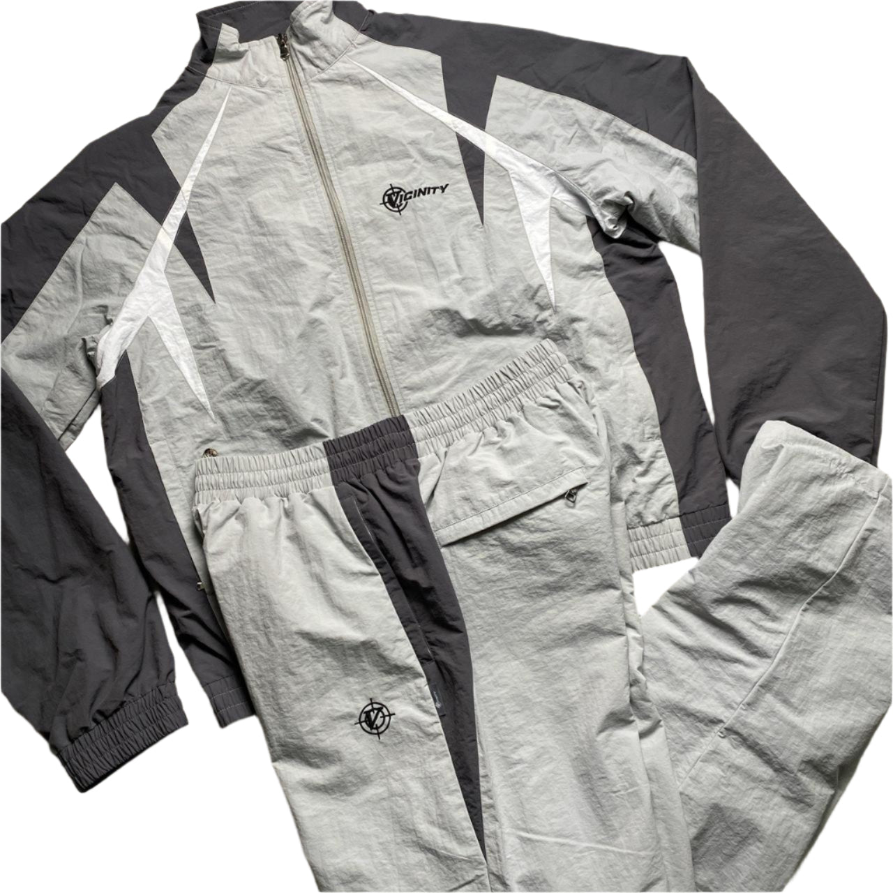 Vicinity Grey and Silver Nylon Shell Full Tracksuit (L)