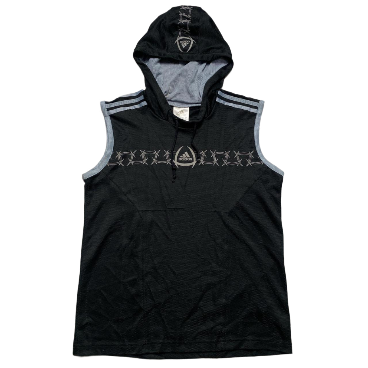 Adidas Vintage Barbed Wire Predator Football Black and Grey Hooded Vest (XS)