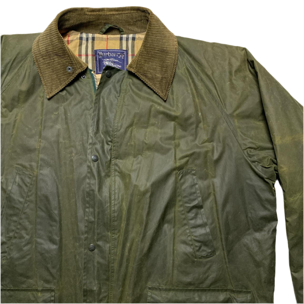 Burberry Burberrys Khaki Green Oilskin Long Trench Coat (XL)