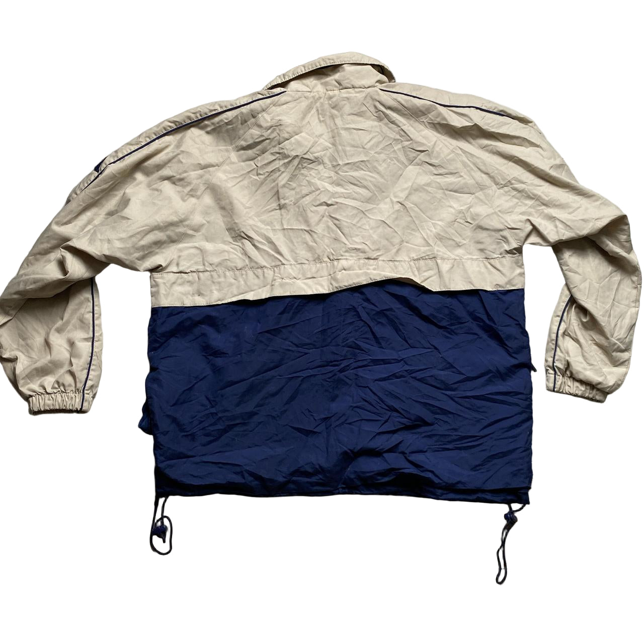 Le Coq Sportif Cream Beige and Navy Quarter Zip Shell Tracksuit Jacket (S)