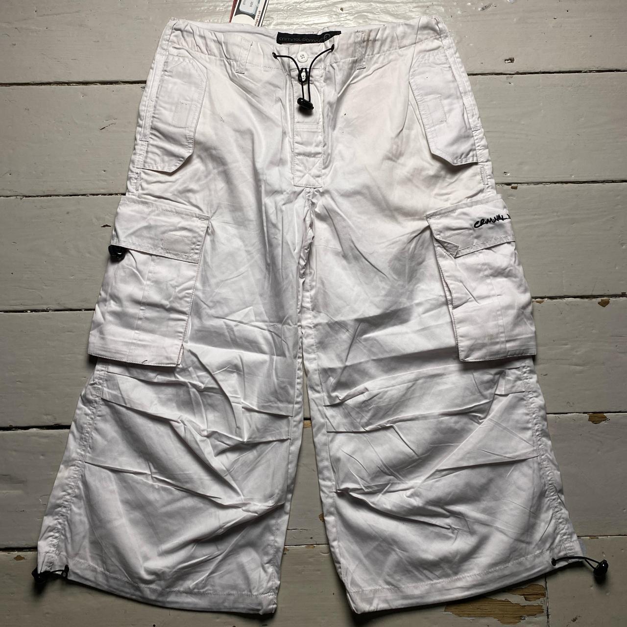 Criminal Damage White Cargo Parachute Combat Shorts
