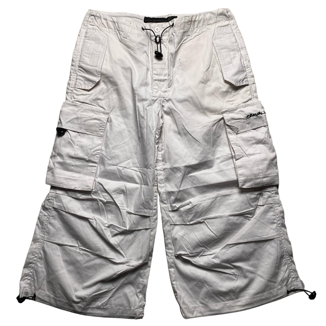 Criminal Damage White Cargo Parachute Combat Shorts (L)