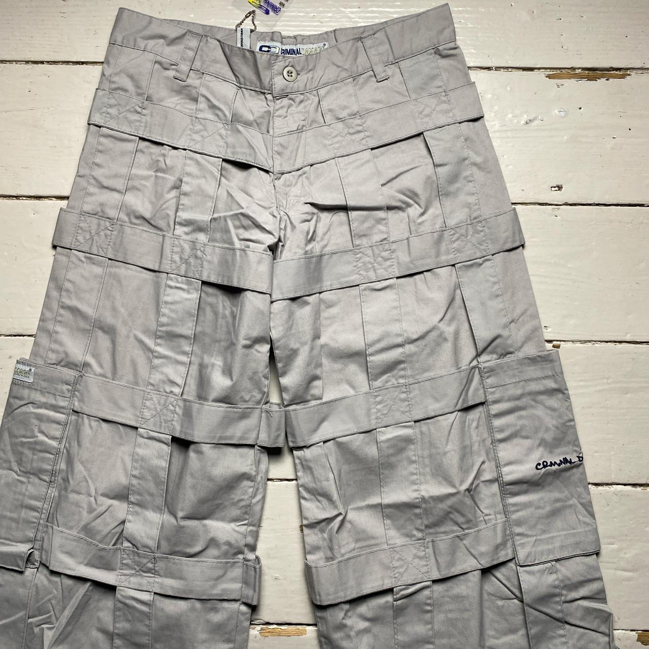 Criminal Damage Bondage Baggy Cargo Grey Combat Trousers