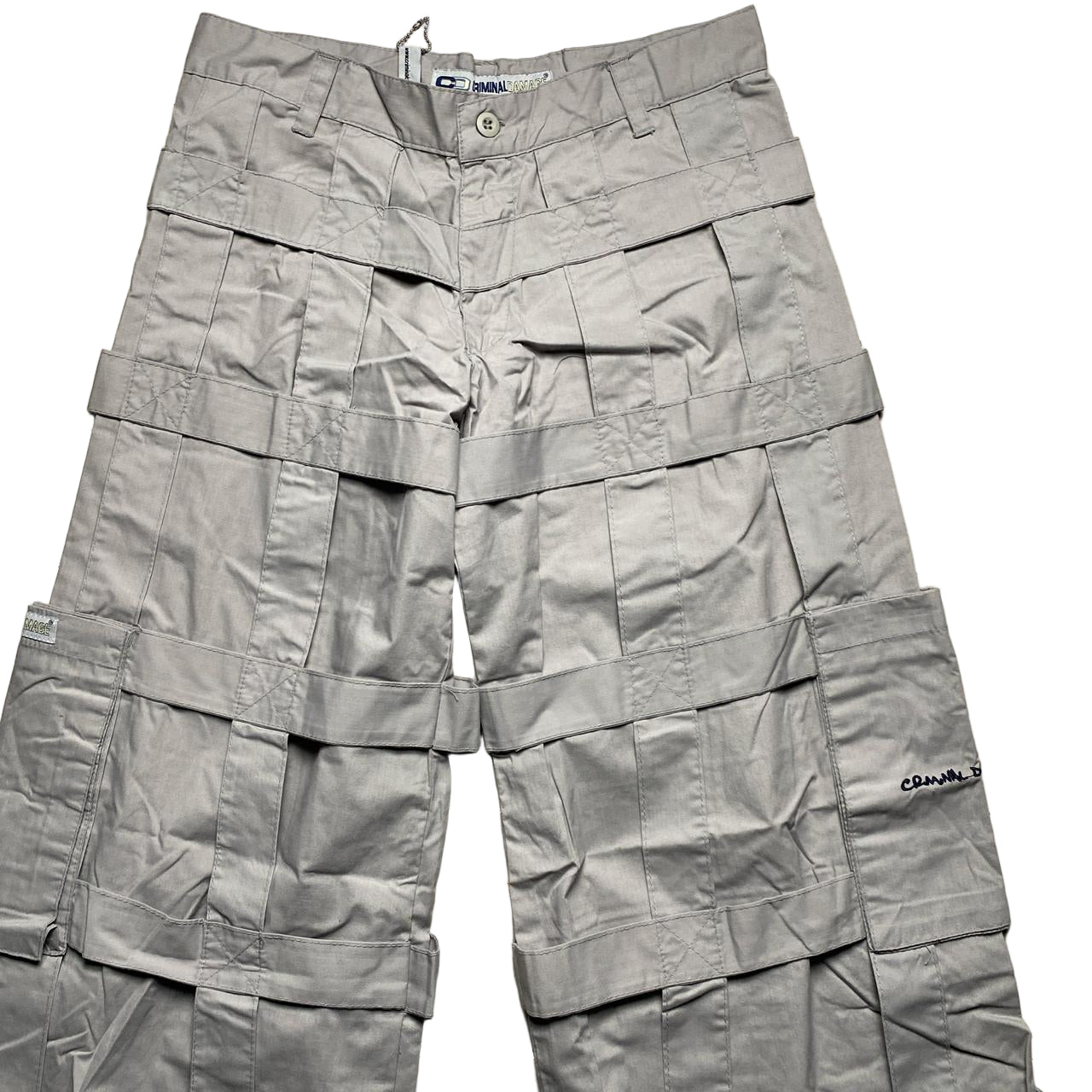 Criminal Damage Bondage Baggy Cargo Grey Combat Trousers (30W)
