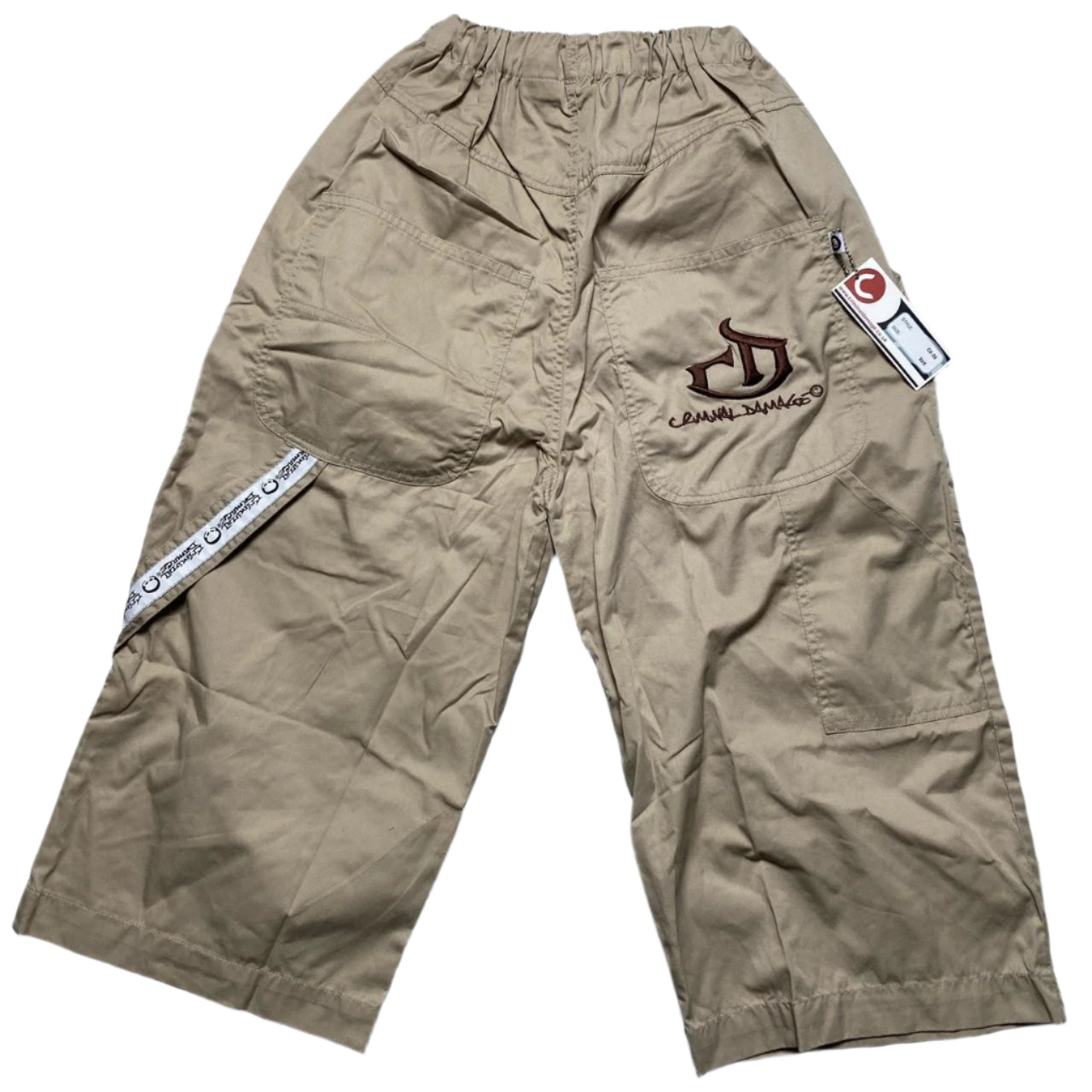 Criminal Damage Cream and Brown Cargo Carpenter Shorts (XS)