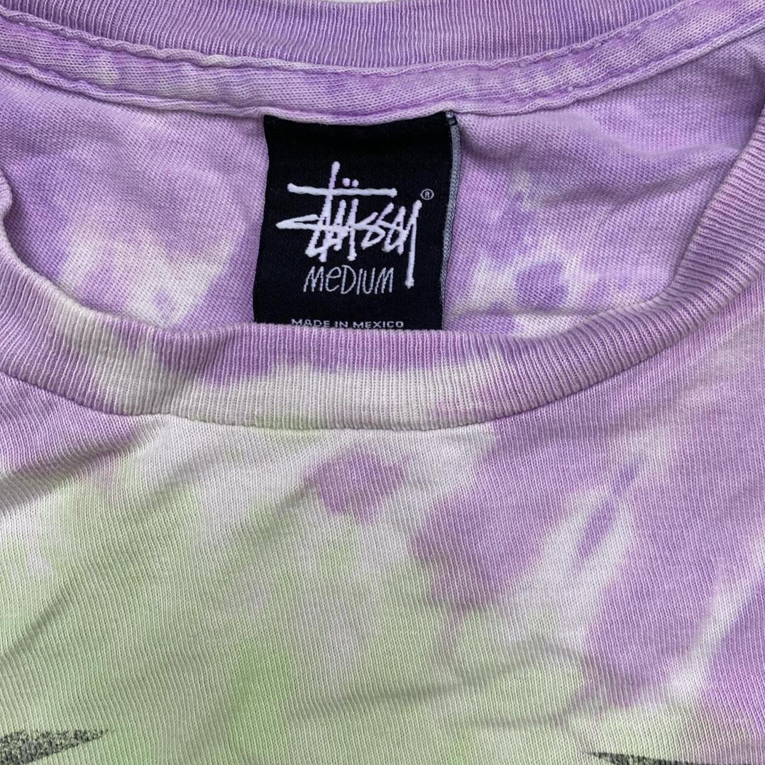 Stussy Tie Dye Purple Green and Black T Shirt (M)