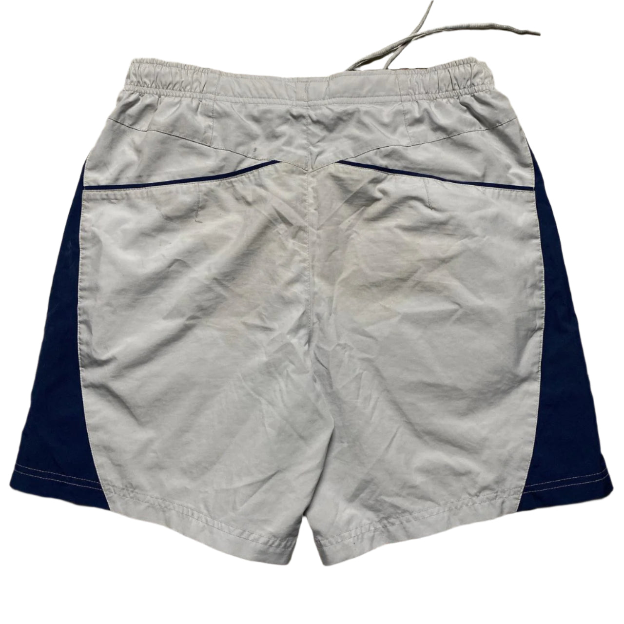 Nike Silver and Navy Vintage y2k Nylon Shell Bottom Shorts (M)