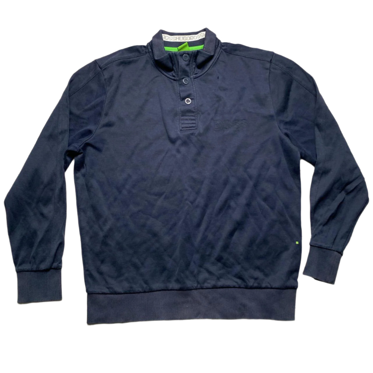 Hugo Boss Green Navy and Grey Quarter Button Jumper (L)