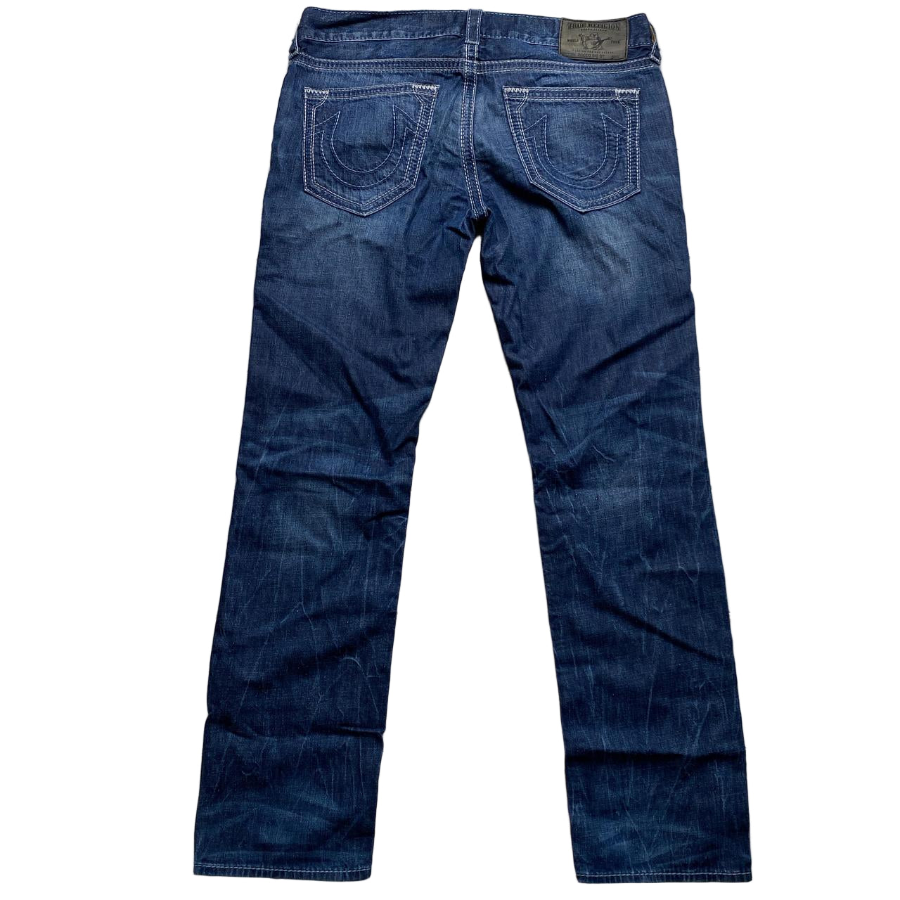 True Religion Rocco Big QT White Stitch Navy Jeans (36W)