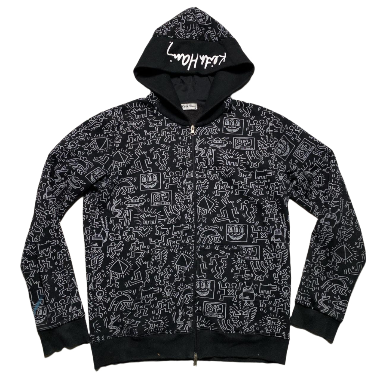 Keith Haring Black and Quite All Over Art Prints Hoodie (XL)