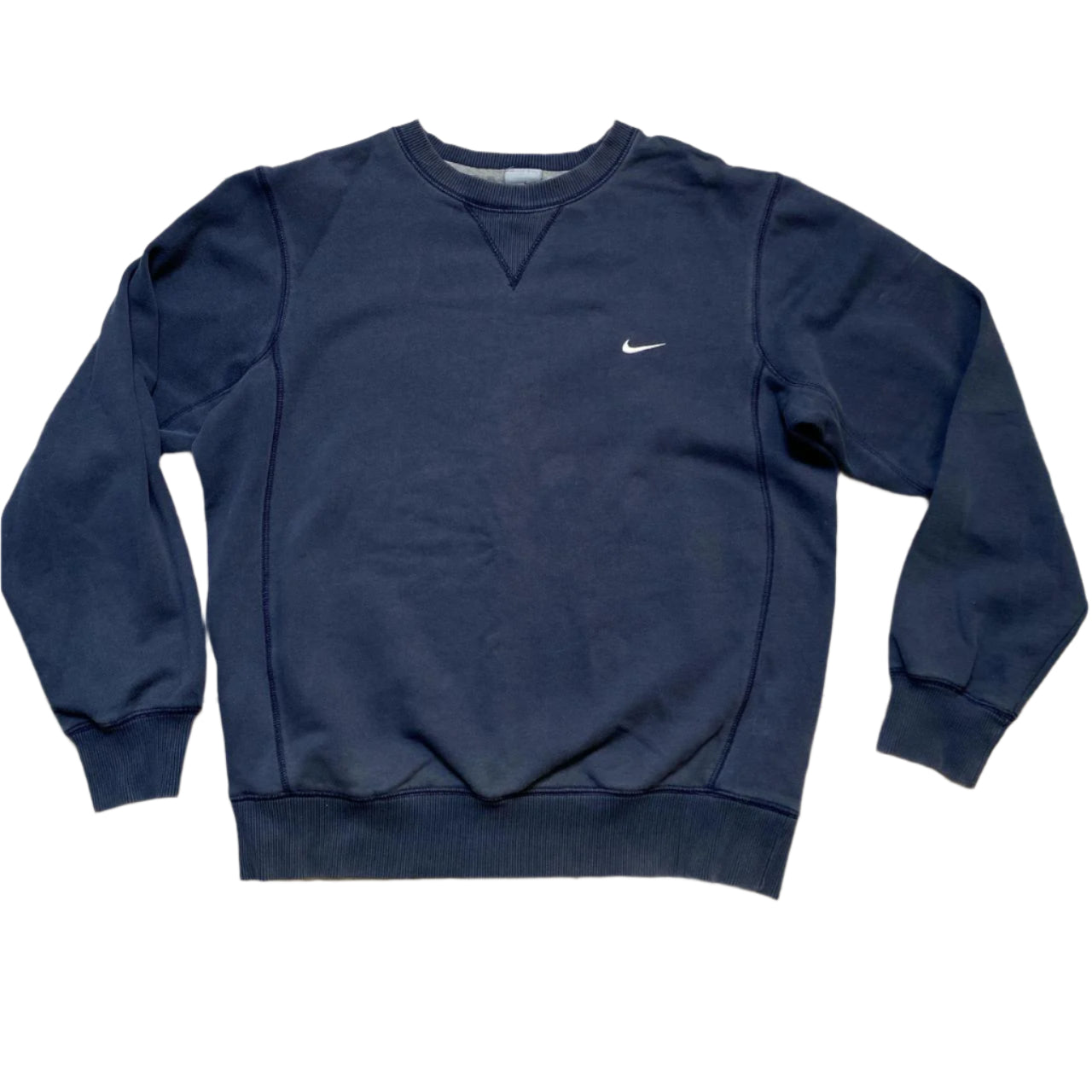 Nike Navy and White Swoosh Vintage Jumper (M)
