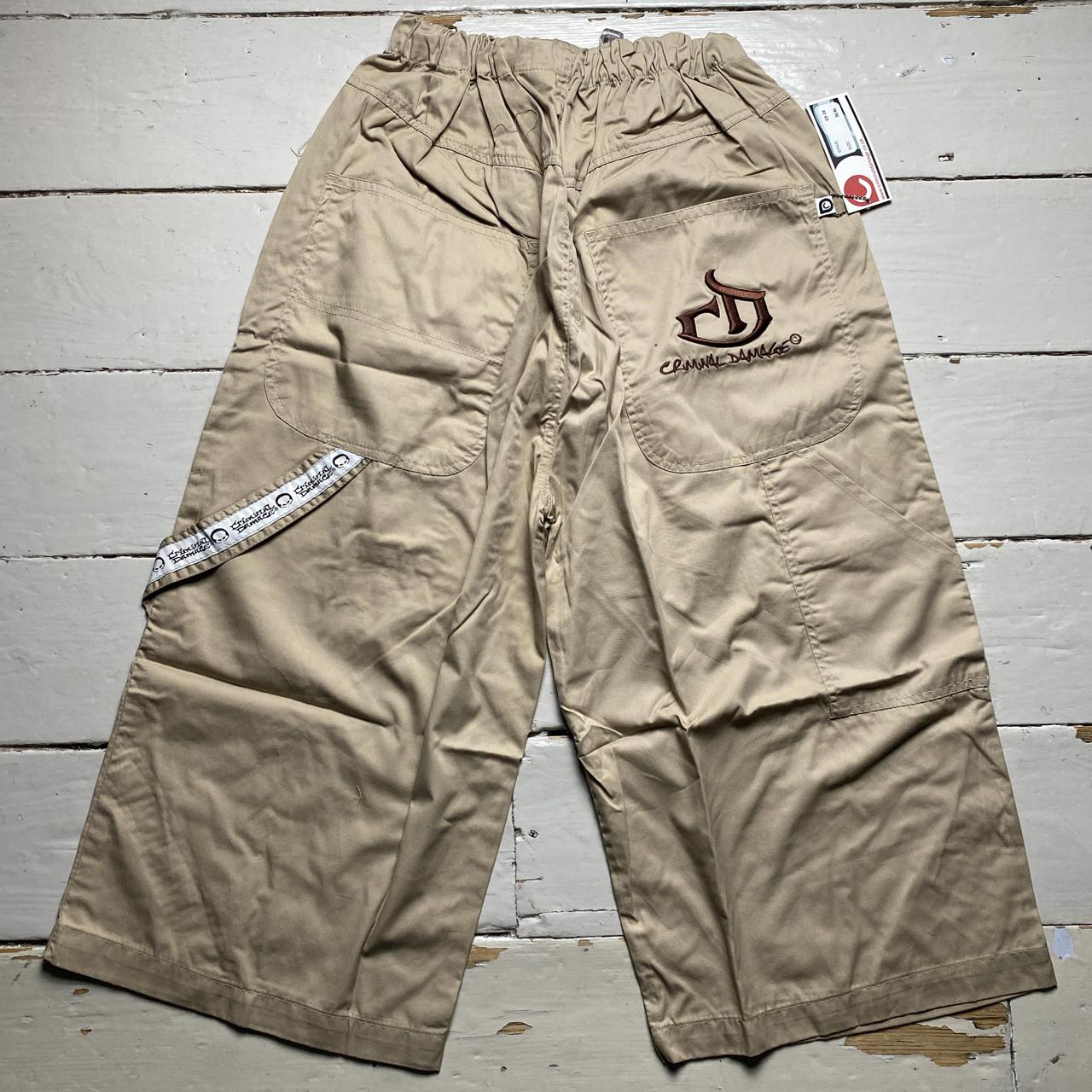 Criminal Damge Khaki Beige Cargo Parachute Baggy Combat Shorts