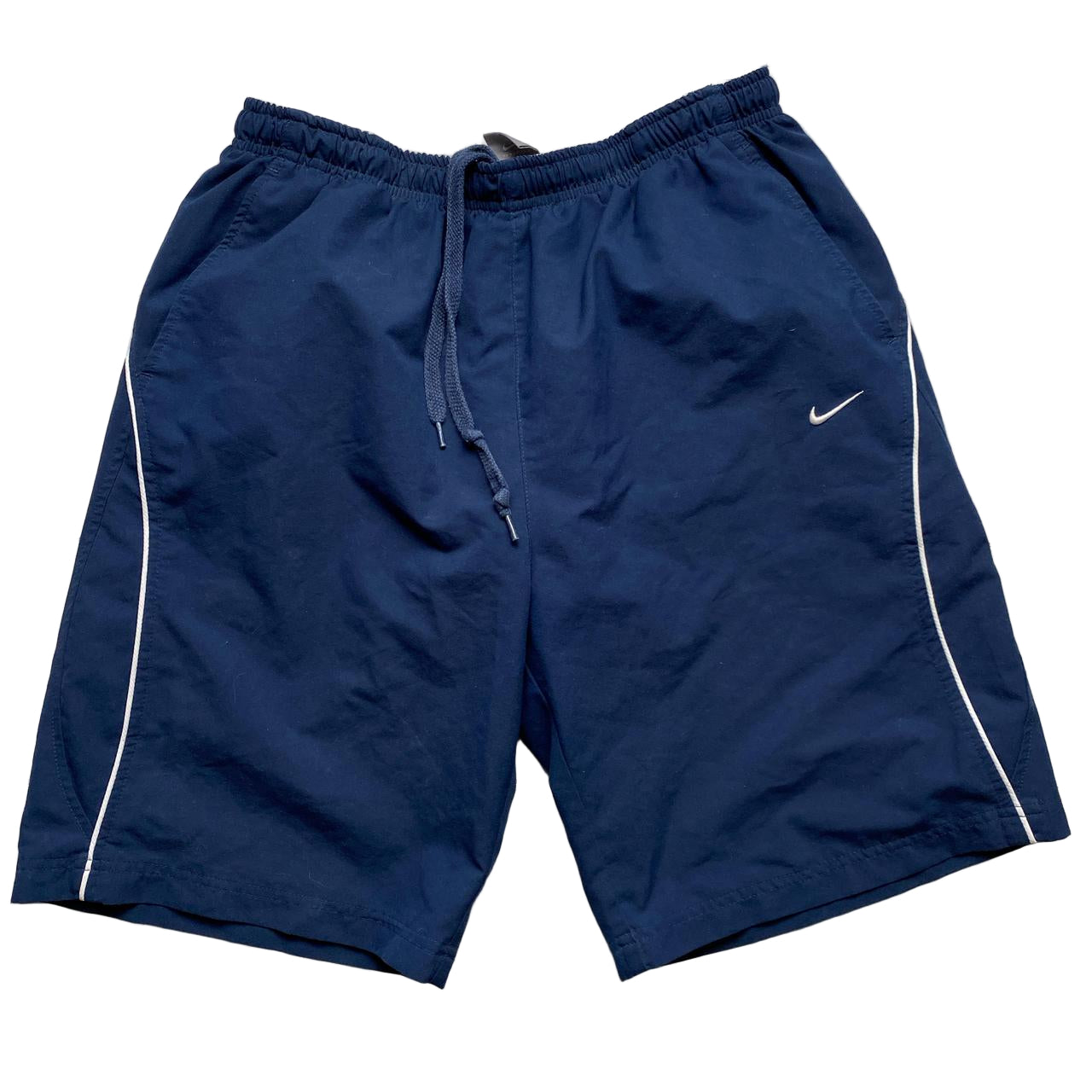 Nike Vintage y2k Navy and White Swoosh Shell Baggy Trackpant Shorts (L)
