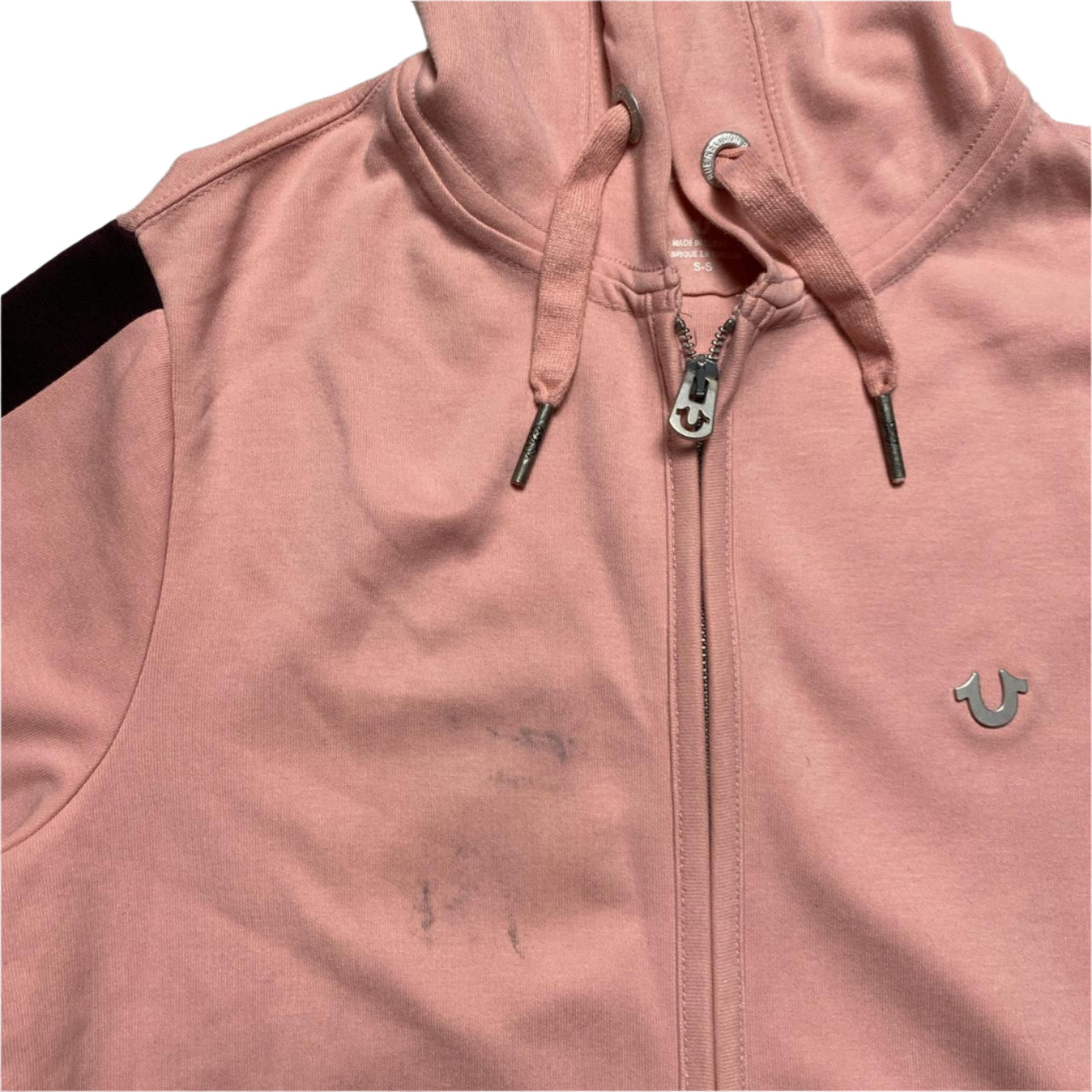 True Religion Pink and Silver Horseshoe Plaque Hoodie (S)