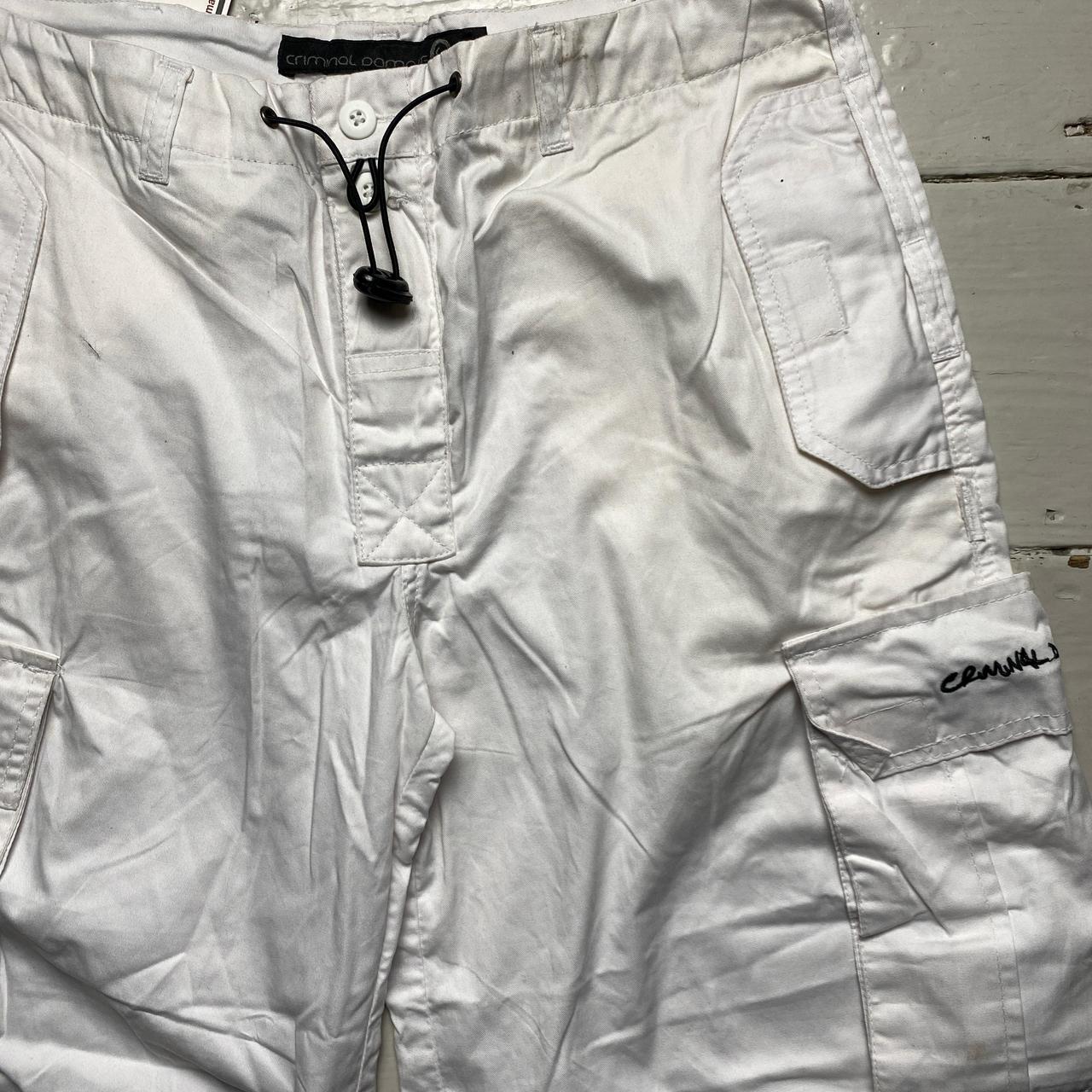 Criminal Damage White Cargo Parachute Combat Shorts