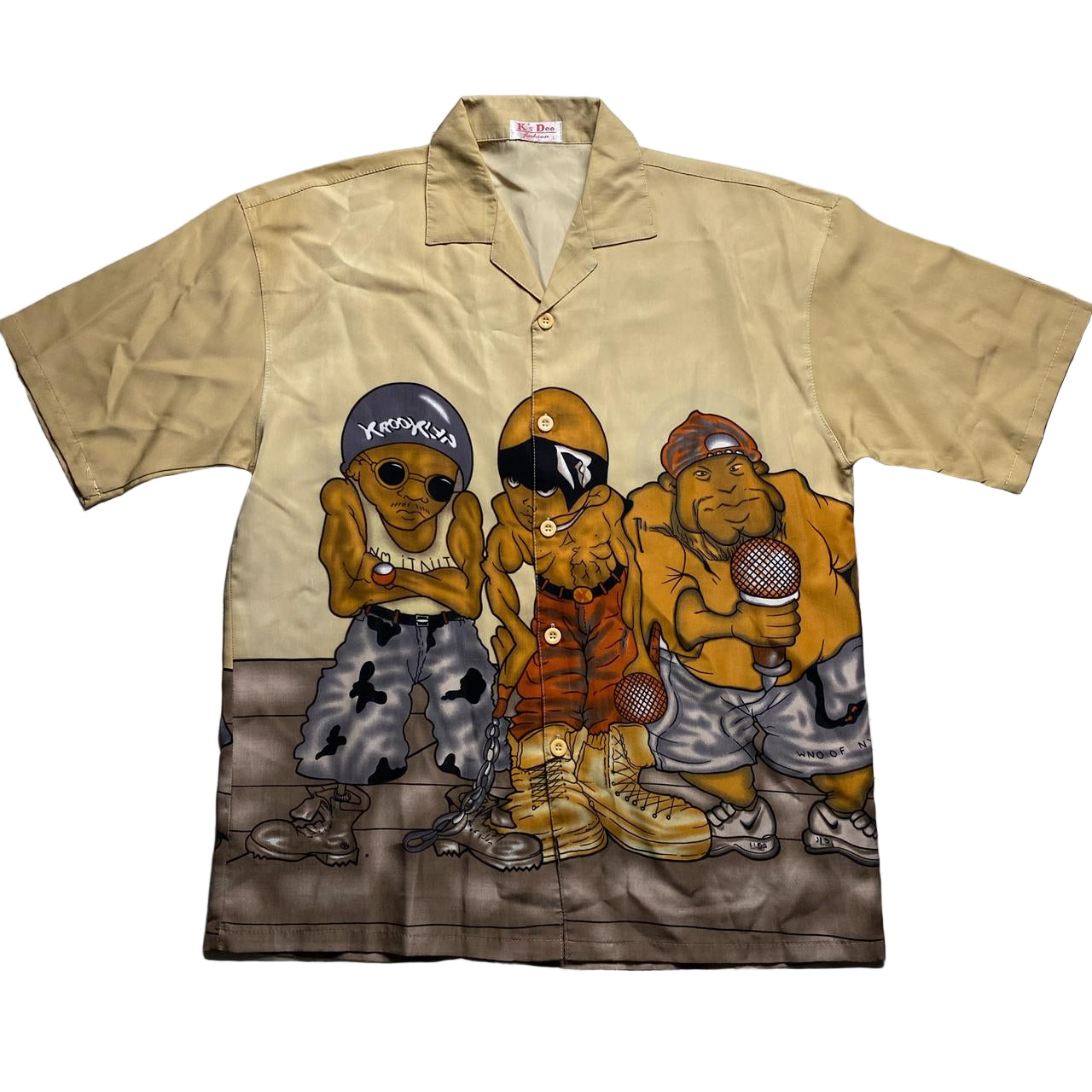 Vintage Y2K Hip Hop Cartoon Graffiti Characters Short Sleeve Shirt (L)