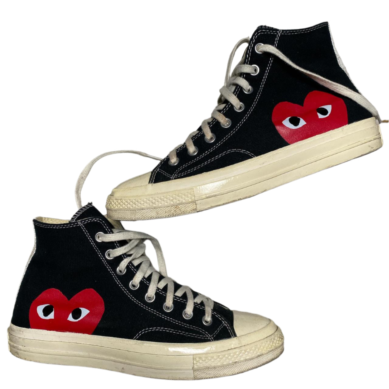 Comme Des Garcons Play Black Red and White Converse High Top Trainers (UK 10)