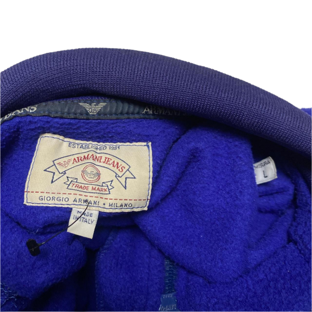 Armani Jeans Blue and White Vintage 90’s Fleece Quarter Zip Jumper (L)
