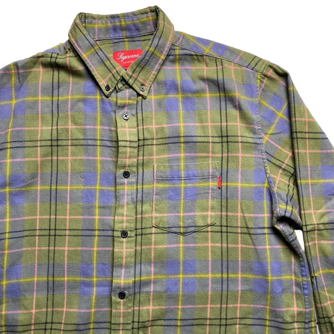 Supreme Plaid Checked Shirt Green Pink and Blue (L)