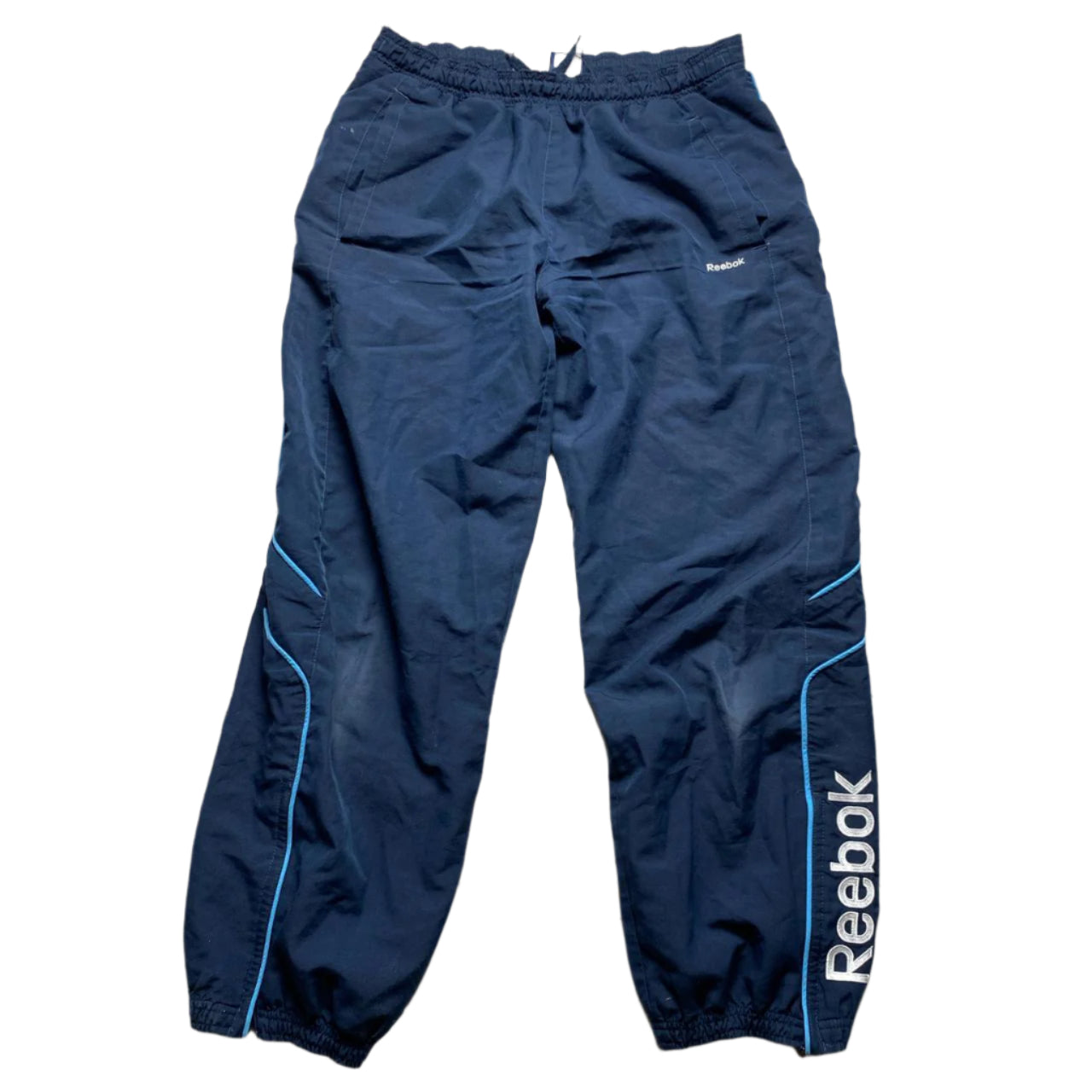 Reebok Navy White and Blue Shell Trackpant Bottoms (S)