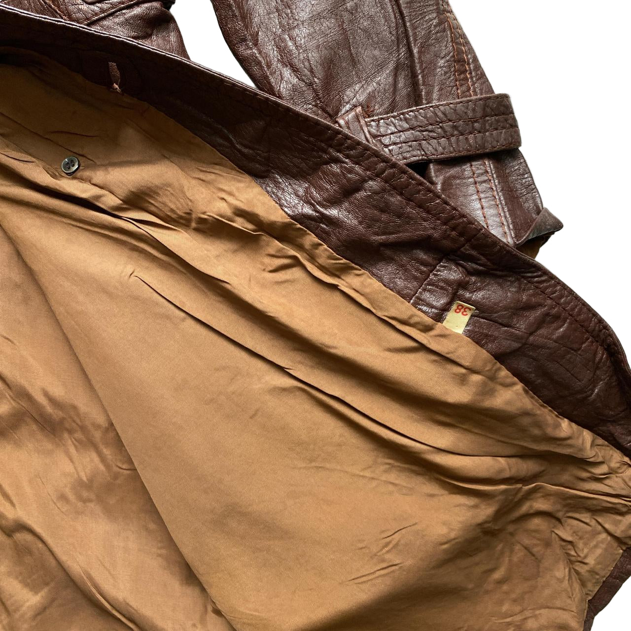 Vintage Brown Leather Spanish Trench Long Coat (S)