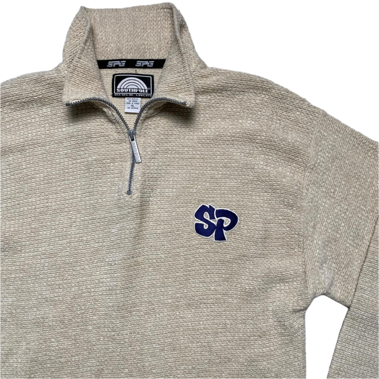 South Pole Vintage y2k 90โs Cream and Navy Quarter Zip Jumper (XL)