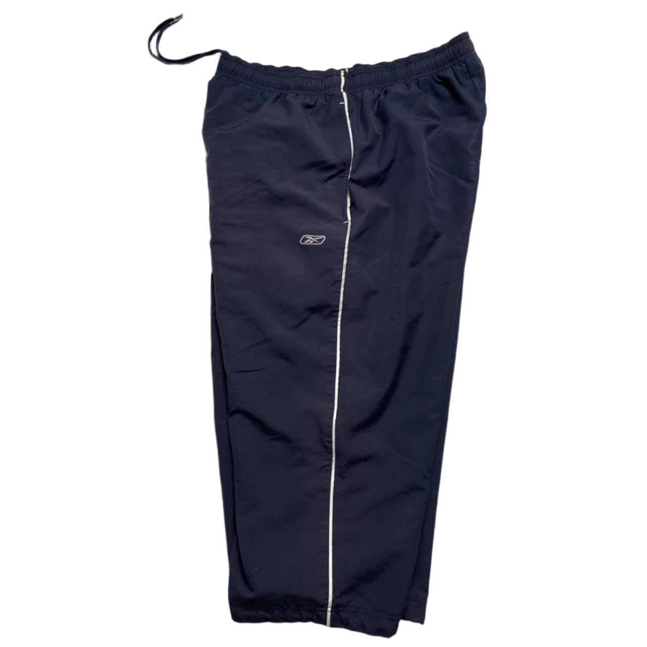 Reebok Navy and White Baggy Shell Trackpant Shorts (M)