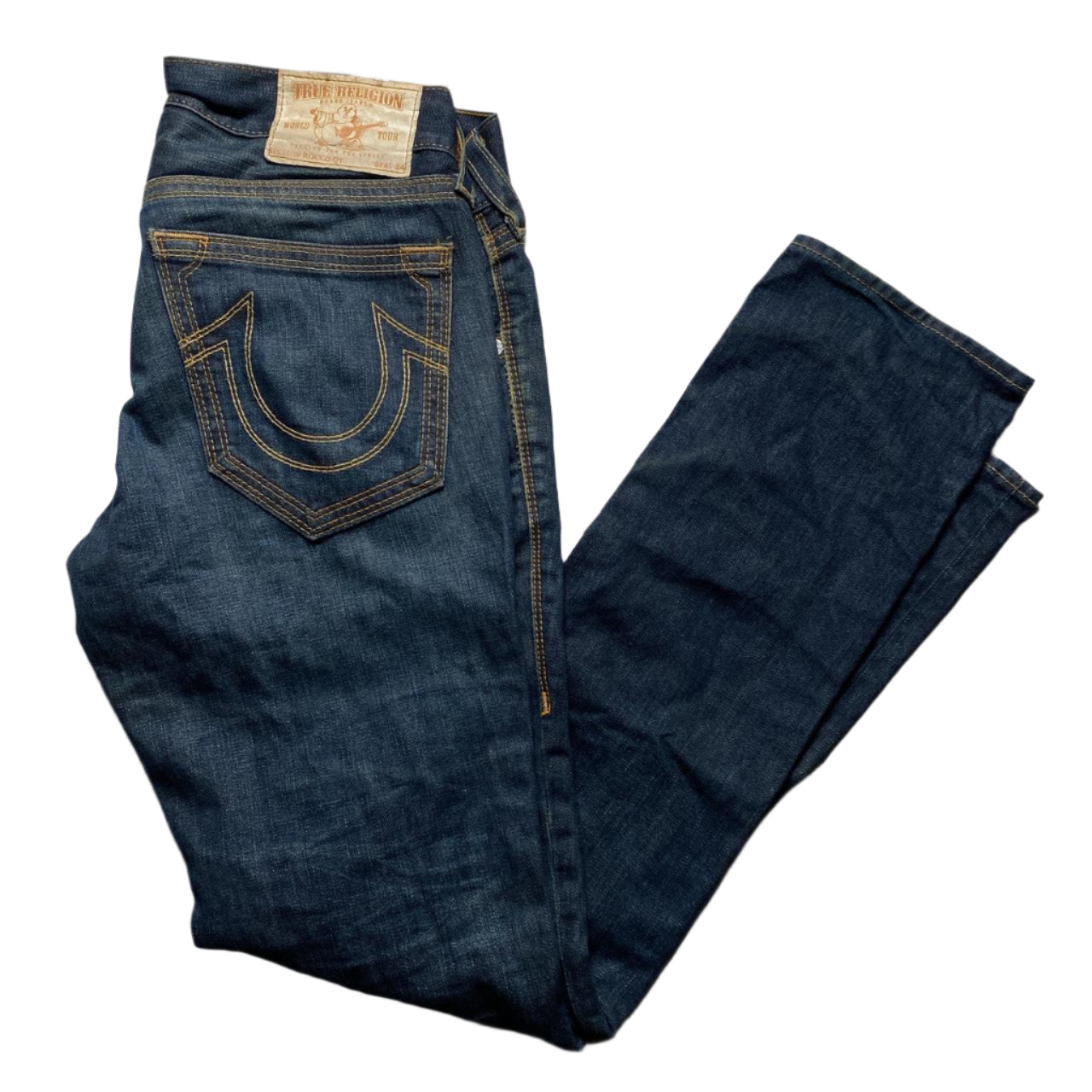 True Religion Rocco QT Brown Stitch Navy Baggy Jeans (31W)