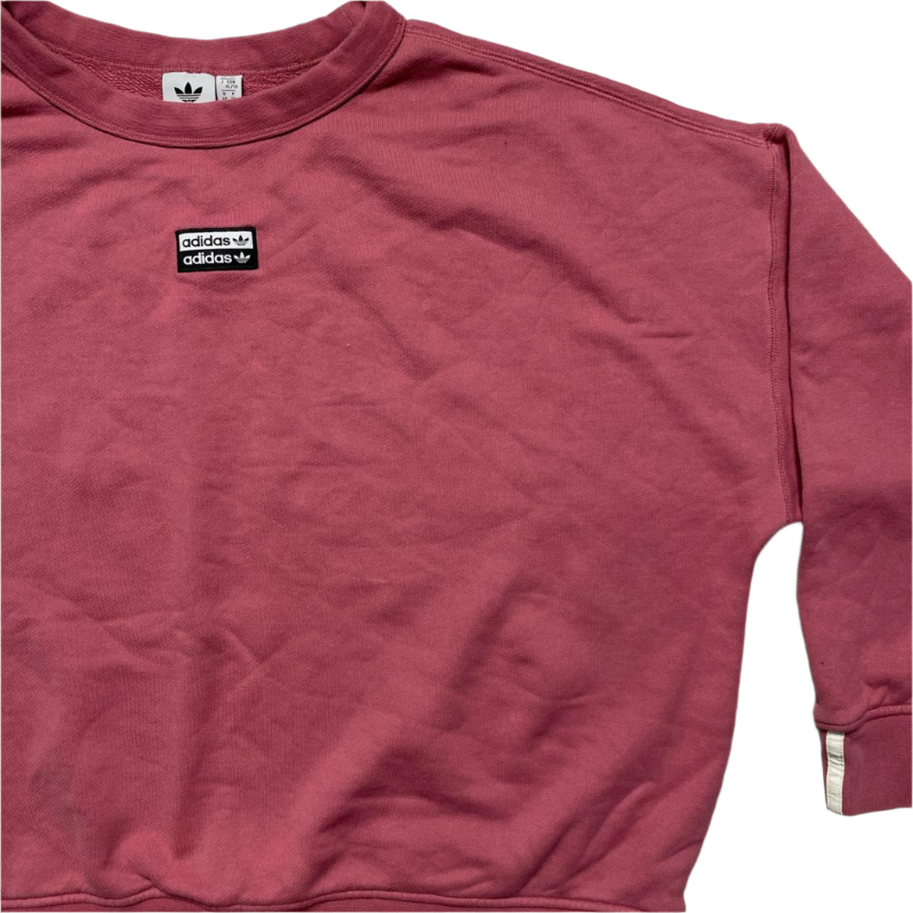 Adidas Originals Oversized Cropped Pink and White Jumper (XL)
