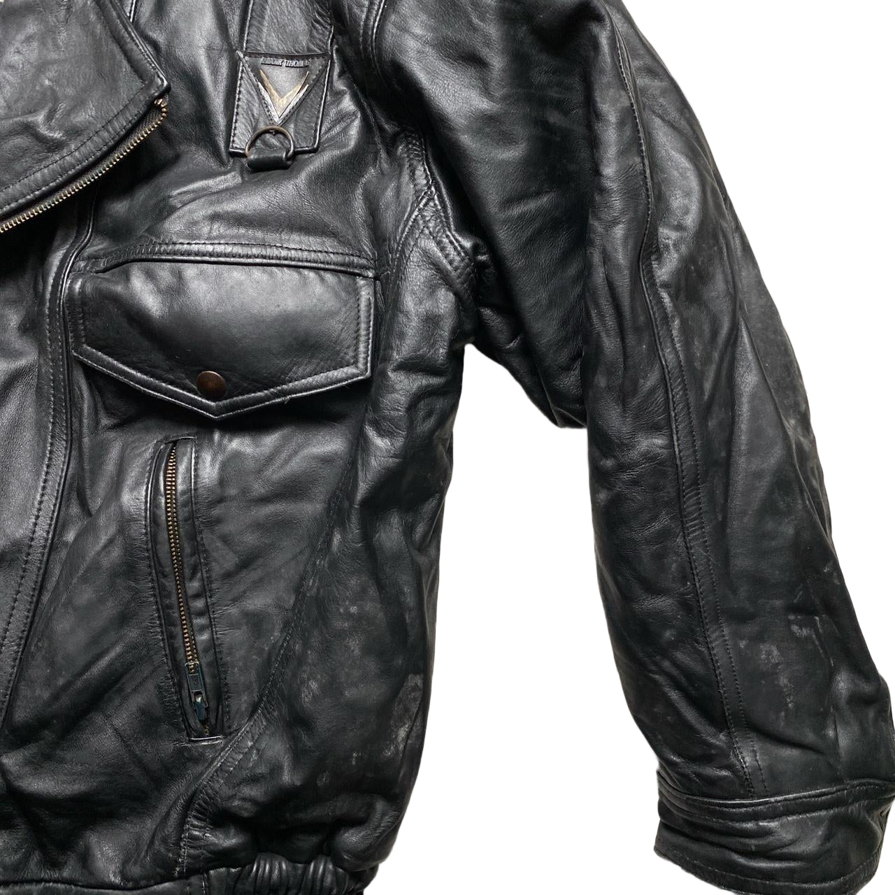 Frank Thomas Rawhide Clothing Co Black Leather Bomber Jacket (XL)