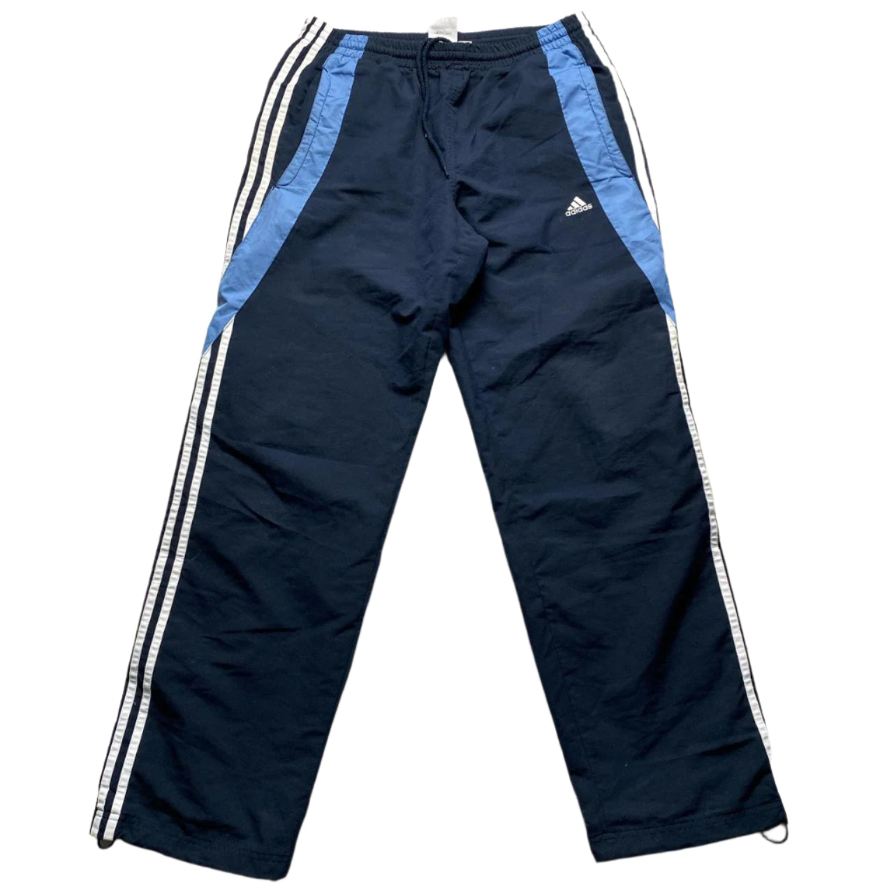 Adidas Navy Blue and White Shell Baggy Trackpant Bottoms (M)