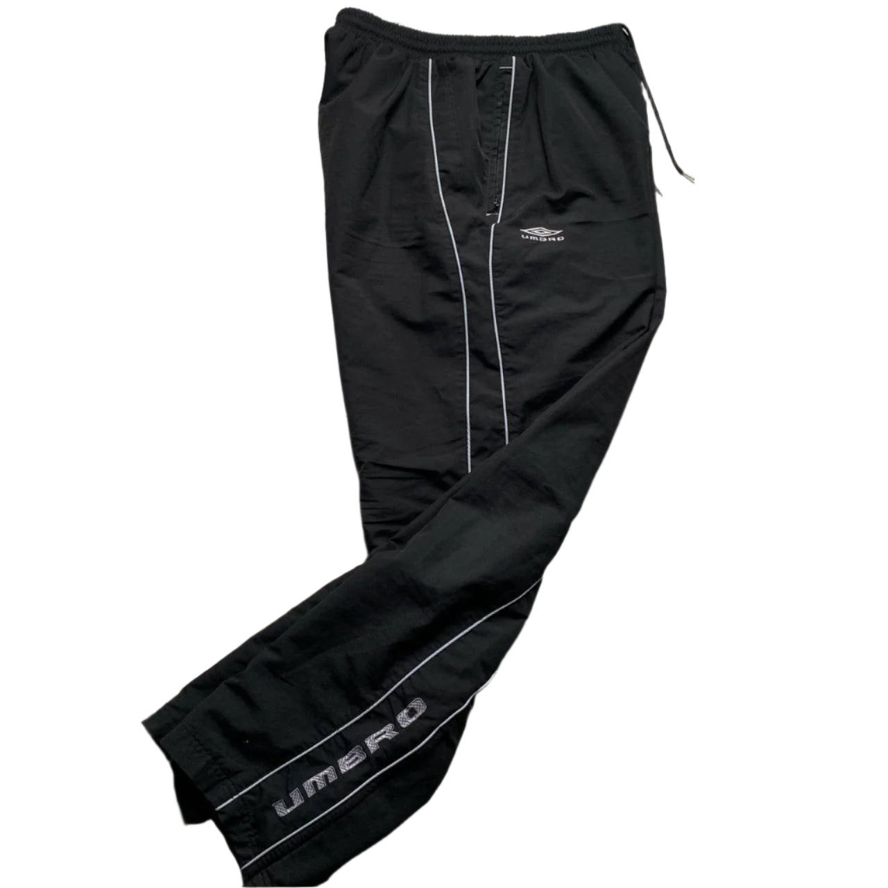 Umbro Vintage Black and Grey Shell Trackpant Baggy Bottoms (L)