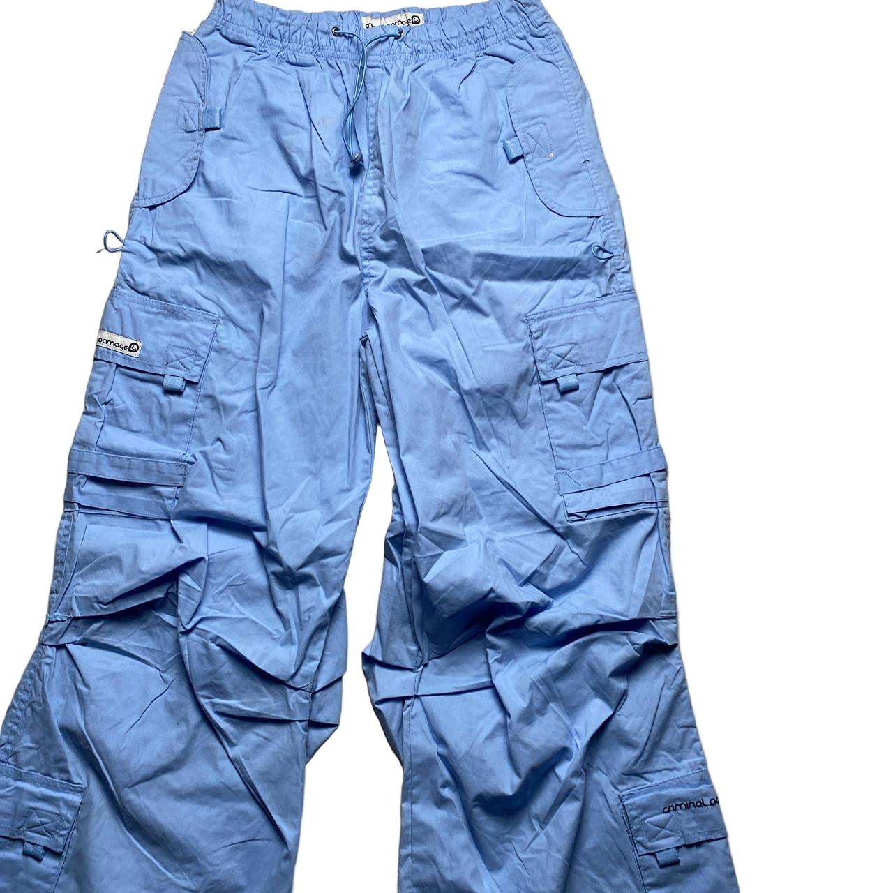 Criminal Damage Baggy Parachute Combat Light Baby Blue Cargo Trousers (S)