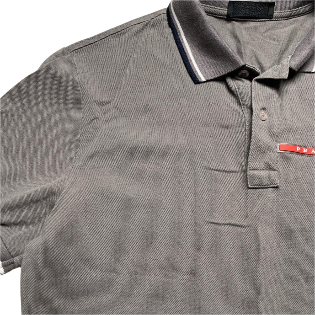 Prada Grey and Red Strip Polo Shirt (M)
