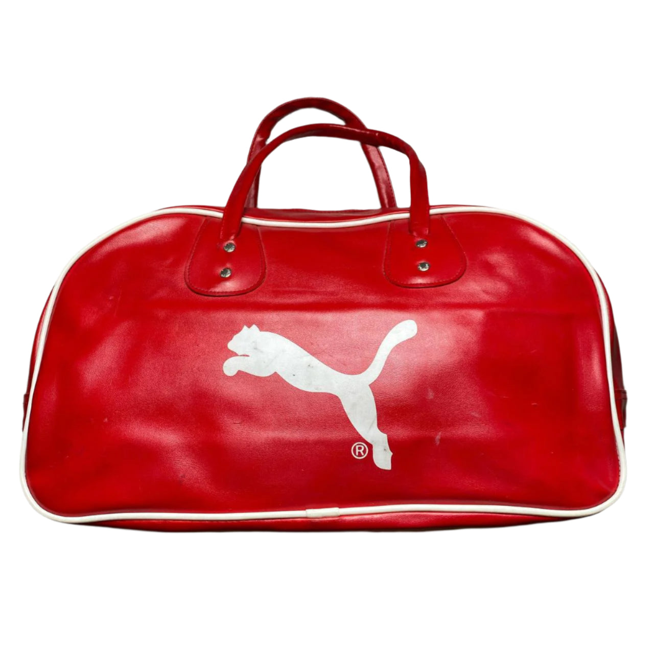 Puma Vintage Red and White Leather Duffle Travel Bag