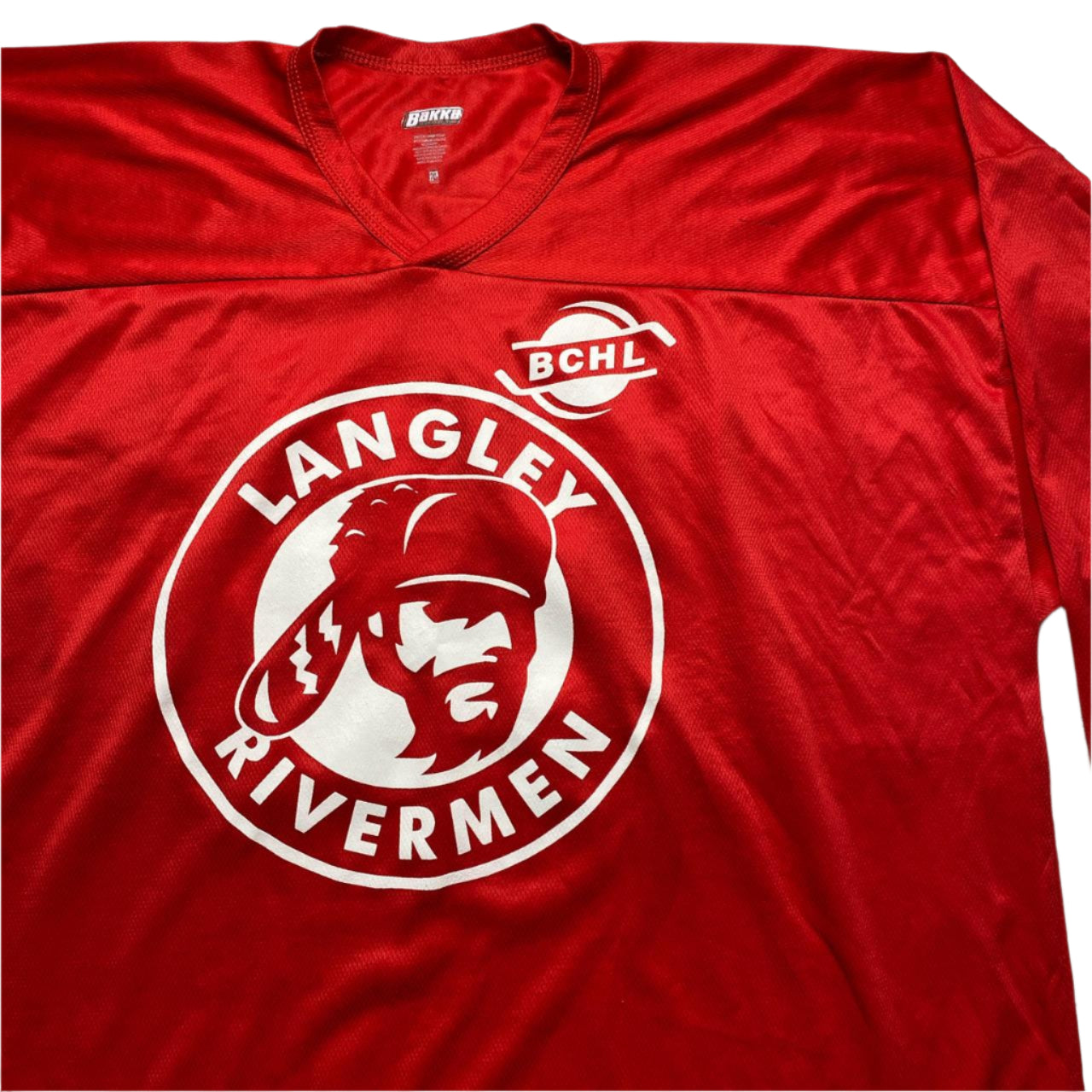Red and white vintage Langley Rivermen hockey jersey (2XL)
