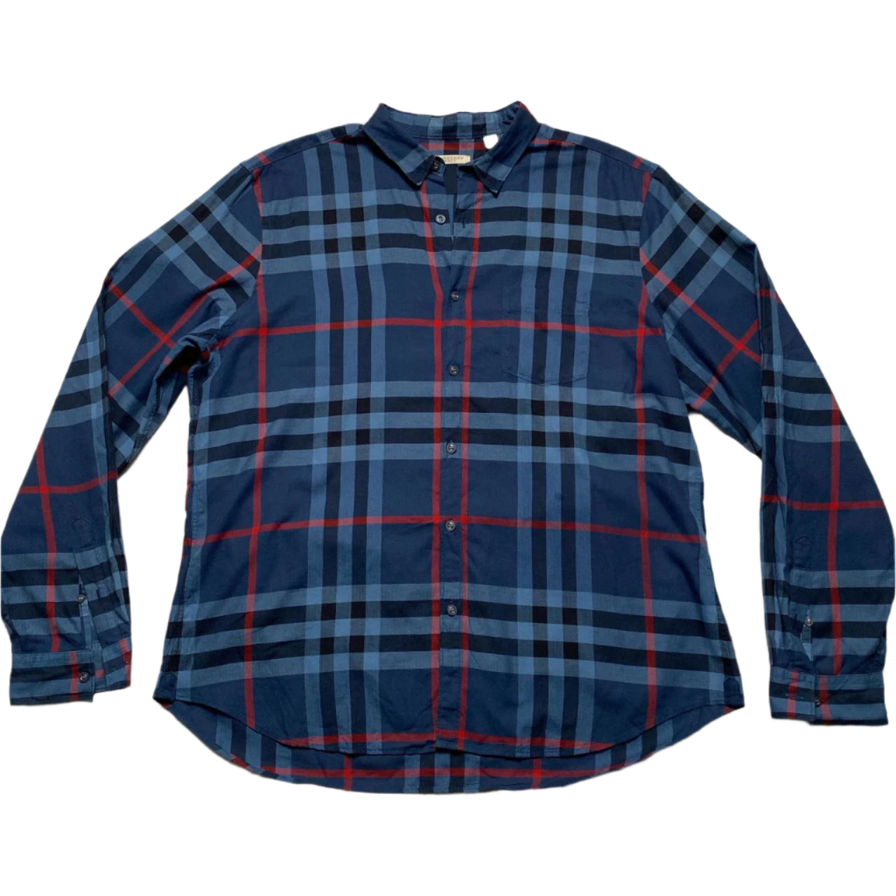 Burberry Brit Nova Check Blue Black and Red Long Sleeve Shirt (2XL)