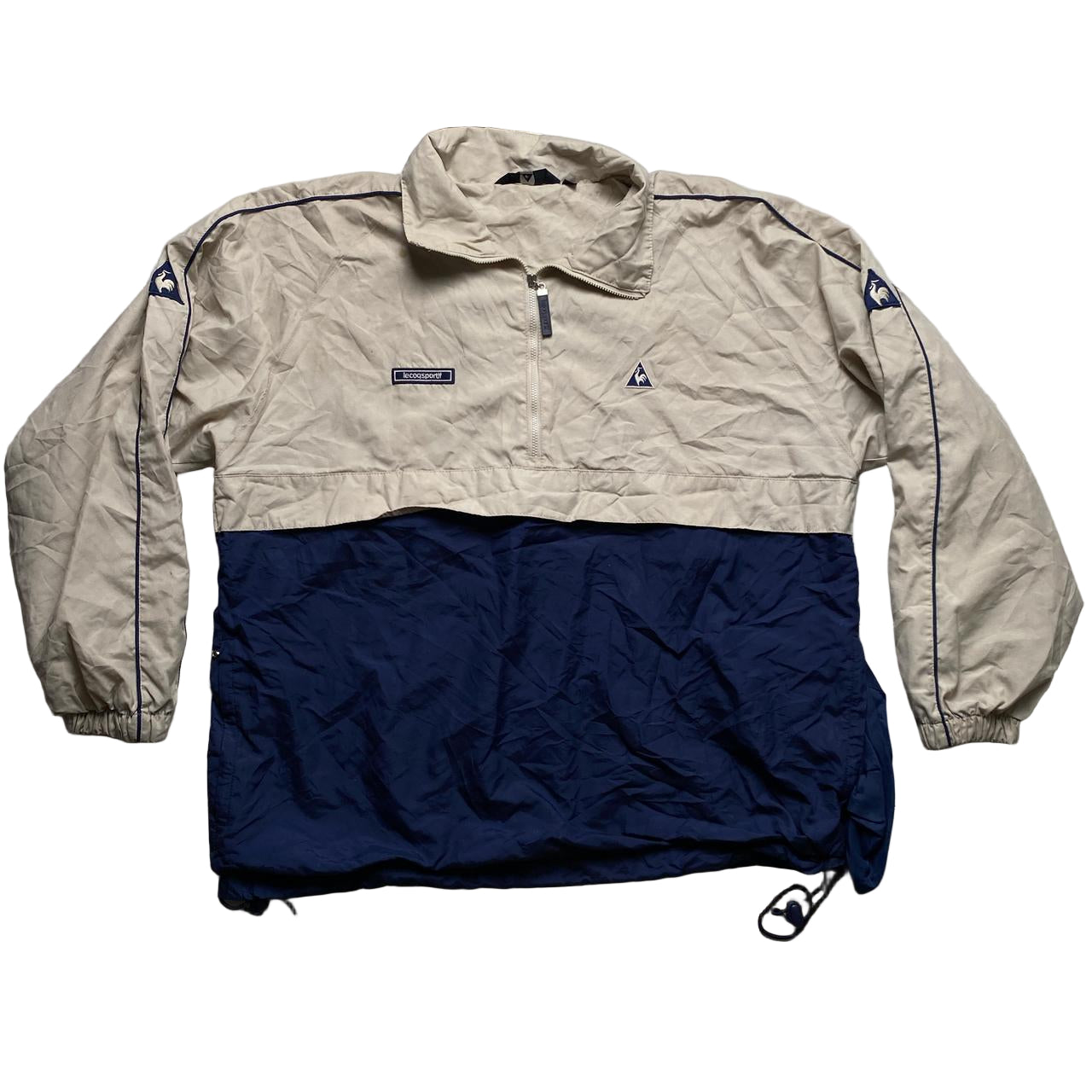 Le Coq Sportif Cream Beige and Navy Quarter Zip Shell Tracksuit Jacket (S)