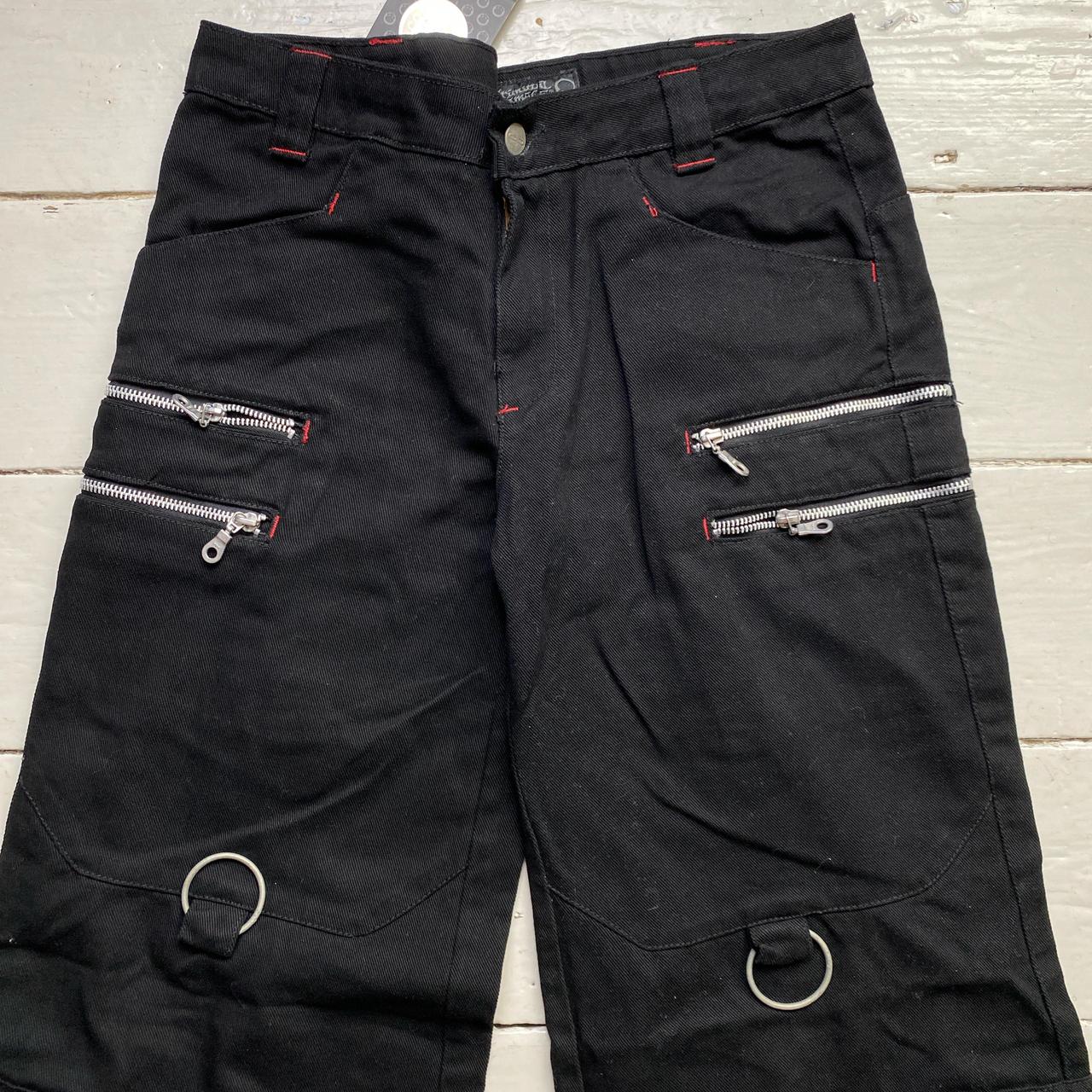 Criminal Damage Bondage Black White and Red Embroidery Baggy Jeans