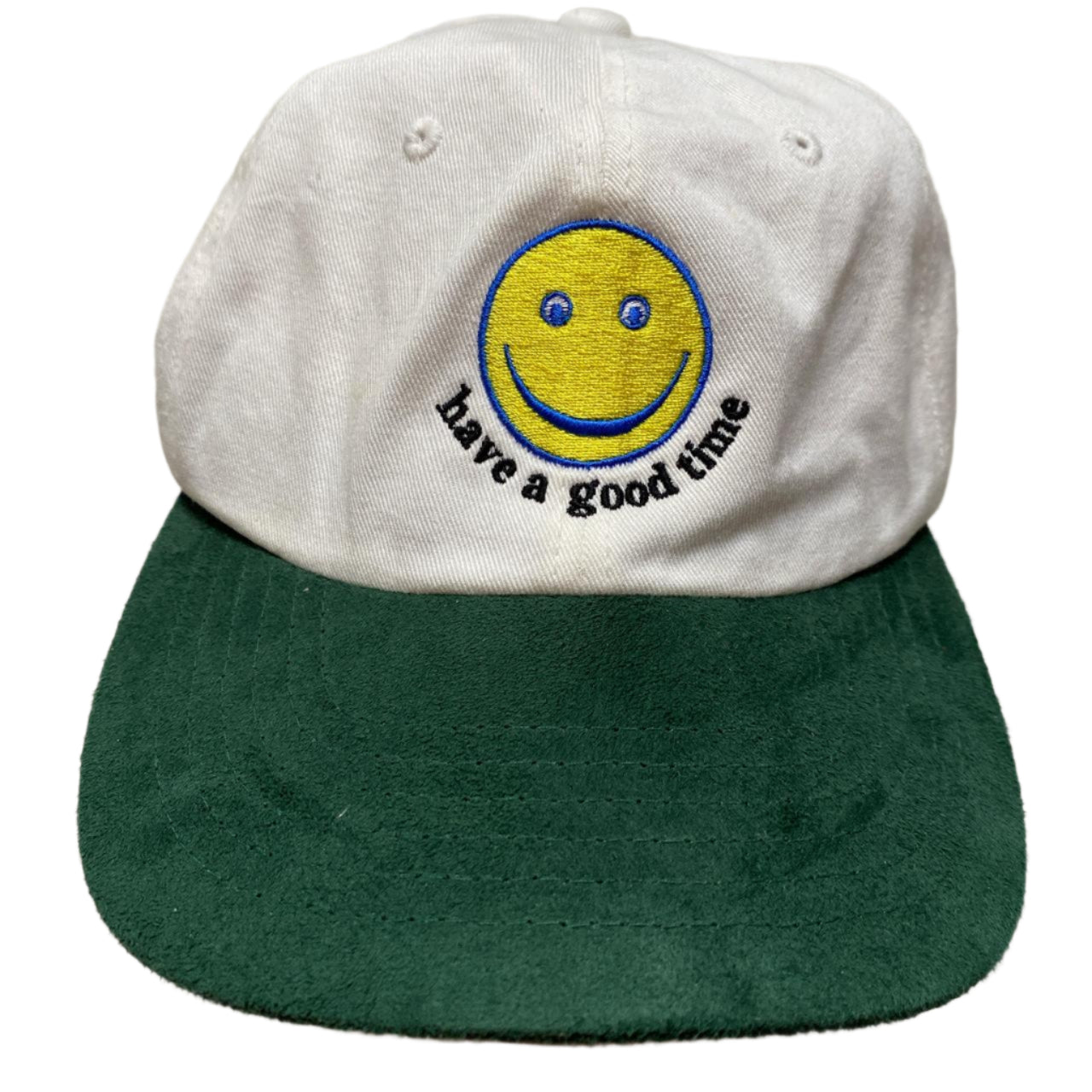 Have a Good Time White Green and Yellow Smiley Cap