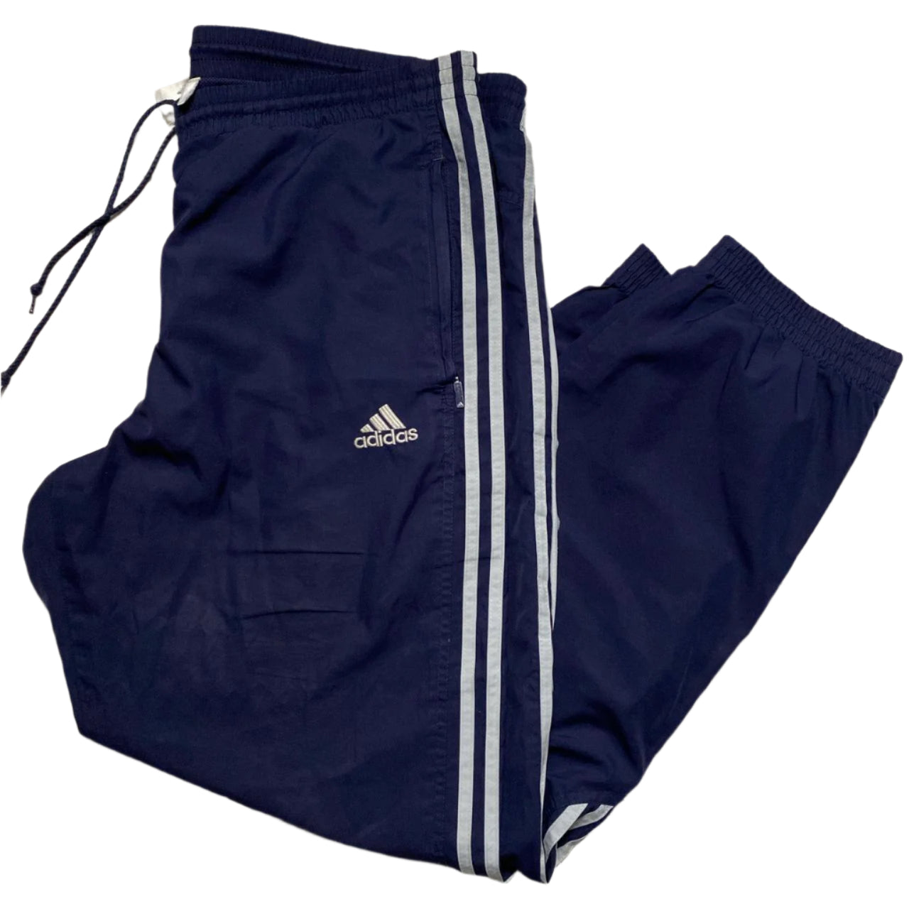 Adidas Navy and Grey Shell Trackpant Vintage Baggy Bottoms (L)