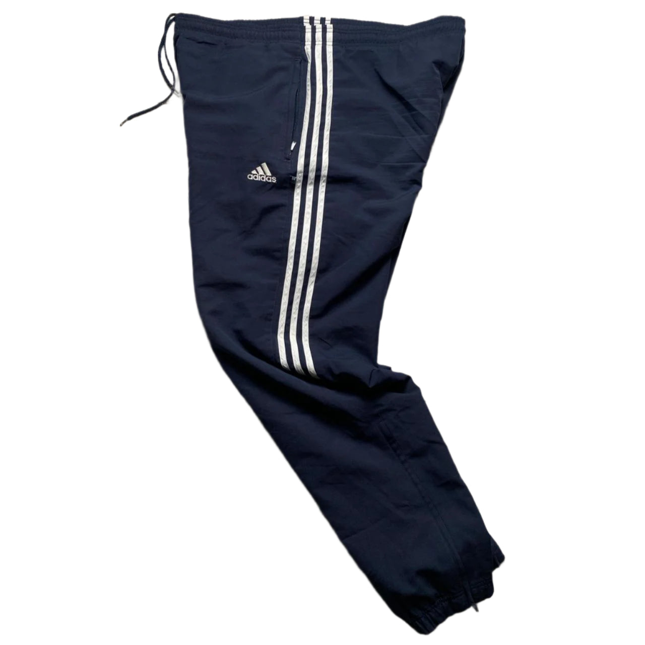 Adidas Navy and White Baggy Trackpant Shell Bottoms (L)