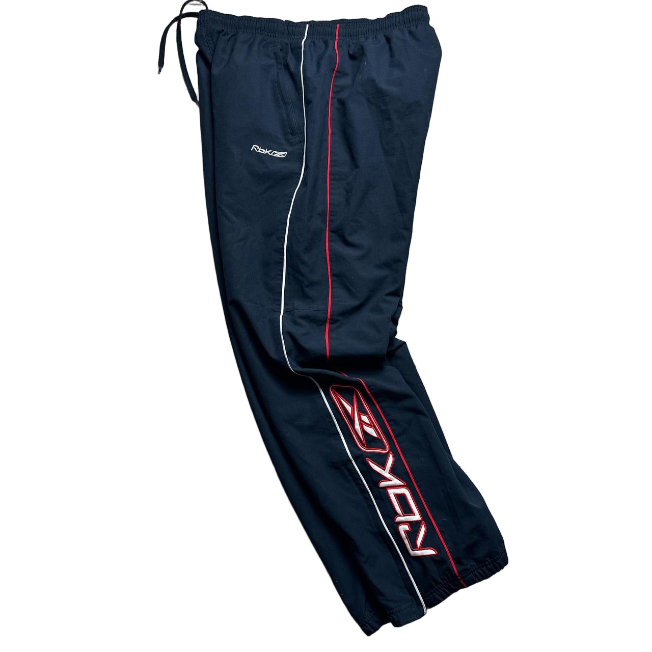 Reebok Vintage Navy Red and White Baggy Shell Trackpant Bottoms (M)