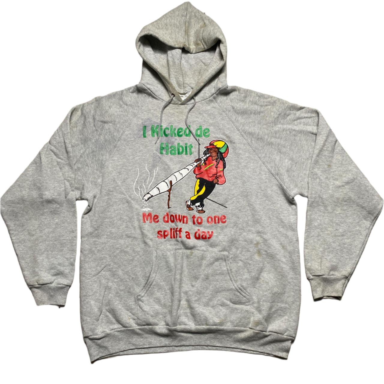 Vintage Screenstars Grey Rasta I Kicked di Habit Down to One Spliff a Day Hoodie (2XL)
