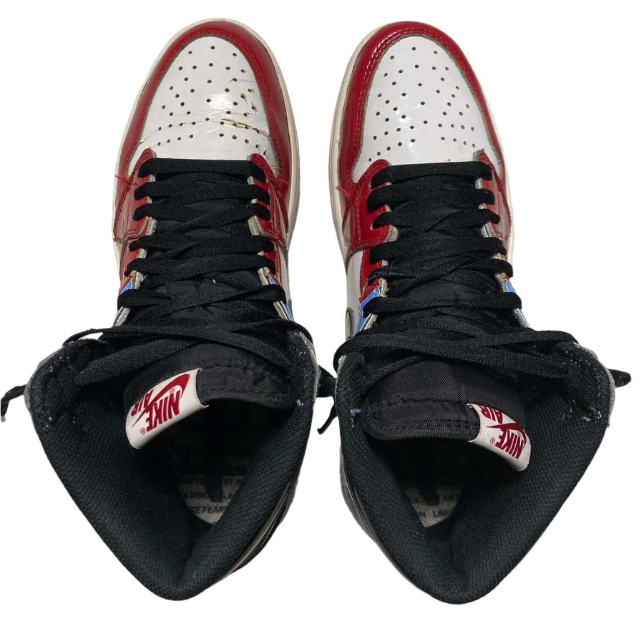 Jordan 1 No Fear Fearless Red Black White and Blue Patent (UK 9)