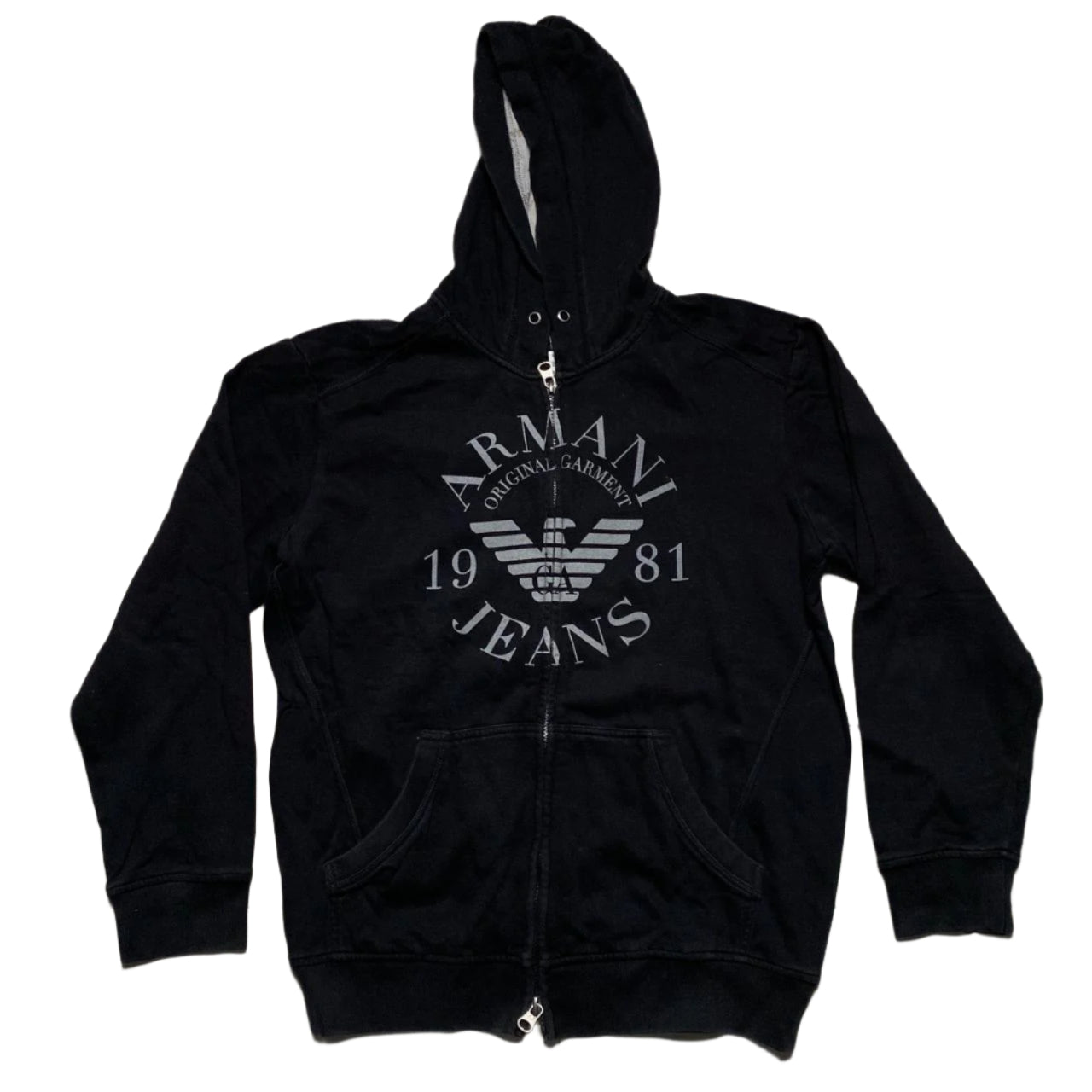 Armani Black and Grey Zip Hoodie (L)